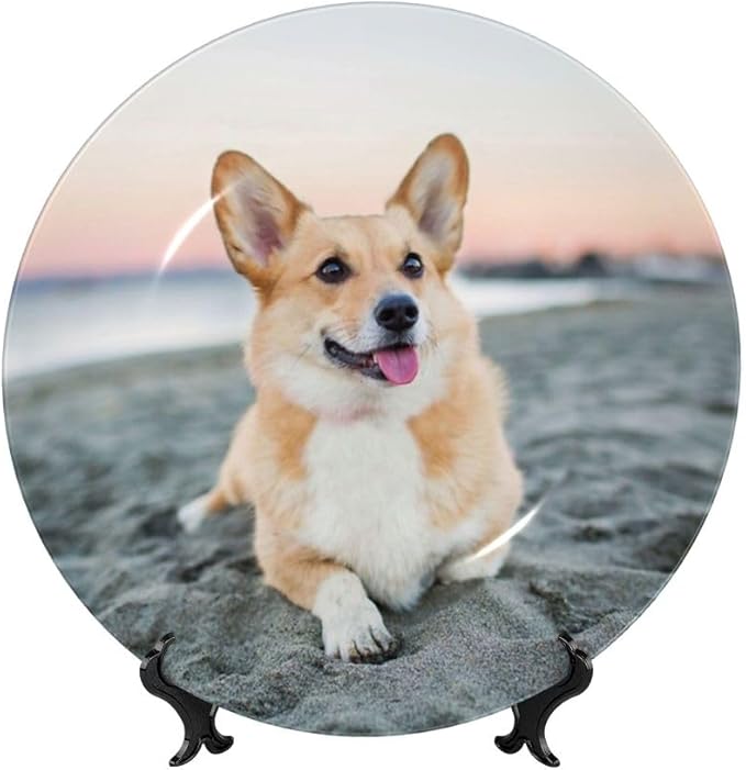 Custom Photo Ceramic Decorative Plate, Wobble-Plate Dishes with Display Stand, Handmade Ceramic Ornament, for Wall Hanging Living Room Bathroom Decor Gift, SkyBlue-6 In