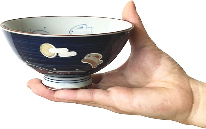 Traditional Style Japanese Ceramics Rice Bowl Chawan Pottery, Dishwasher Microwave Safe Made in Japan (Totoya Usagi, Medium (oohira))