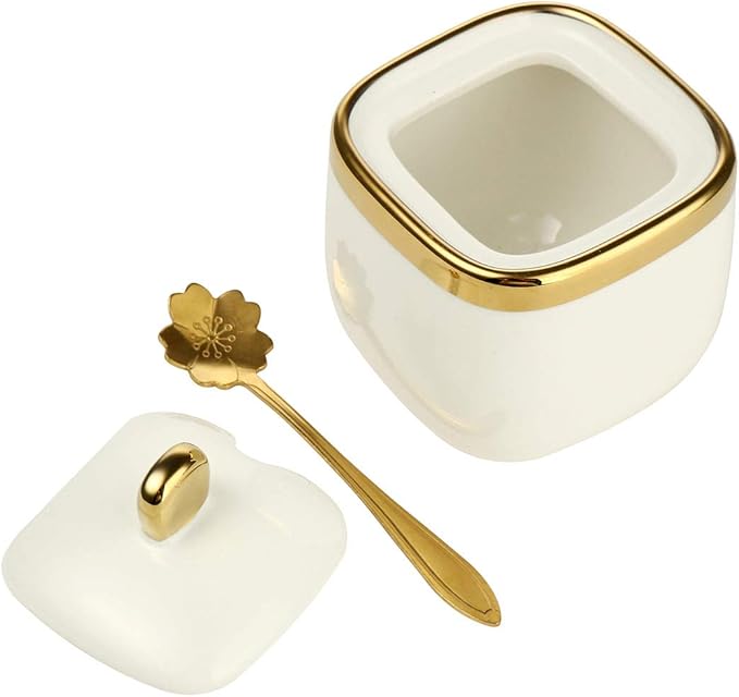 Spice Jars,Ceramic Spice Containers Kitchen Sugar Salt Condiment Jars Jars set with Lids and Spoons (White)