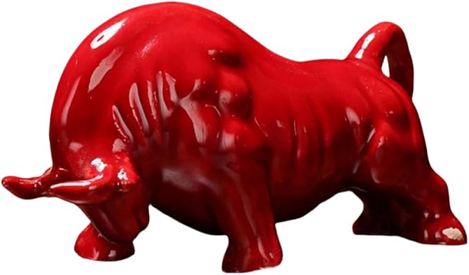 Handmade Ceramic Animal Statue Ceramic Struggling Bull Sculpture Asian Art Decoration Collection Ornaments - Bowing Red