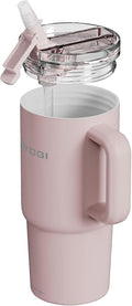 YOGI Ceramic Lined Metal Allergy Safe 24oz Tumbler Handle Comes with Straw Leakproof Flip & Sip Lid Vacuum Insulated Stainless Steel Travel Cup for Iced Coffee and Water Hydration 24oz Peonypink