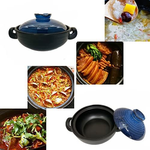 Ceramic/Clay Cooking Pot, Japanese Donabe, Chinese Casserole/Earthen Pot Cookware Stew Pot Stockpot with Lid Small Steam, Blue, 2.6QT