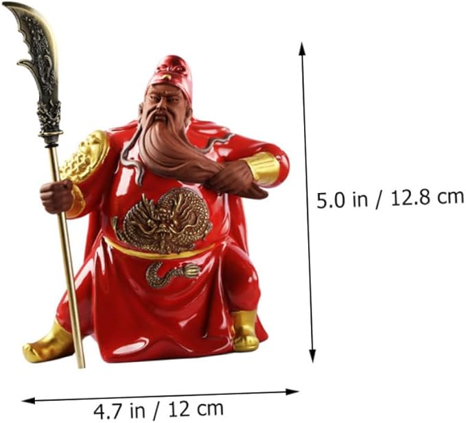 Angoily Red Guan Statue Ceramic Sculpture Feng Shui Ornament for Home and Office Decor Martial of Wealth Figurine for Living Bedroom and Party Decoration