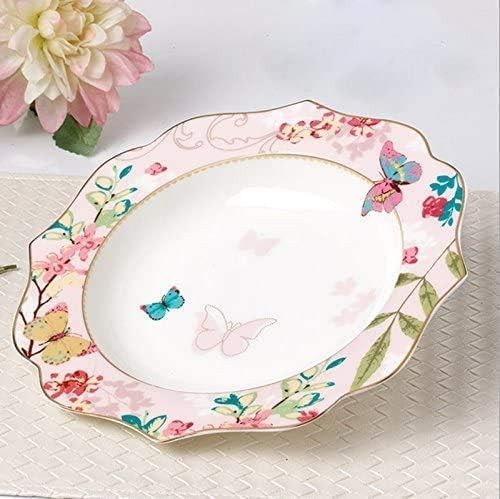 Bone China Dessert Plate/Salad Plate Ceramic Plate for Breakfast Afternoon Tea- Butterfly Pattern (Pink (7.5inches Salad Plate))