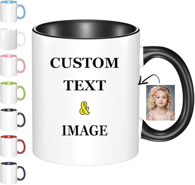 Custom Mug With Pictures, Personalized Coffee Mugs, Ceramic Coffee Cups Tea Cup for Office and Home, Add Multiple Images Funny Gift for Birthday Xmas Father & Mother Day, Black