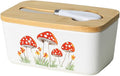 WAIT FLY Mushroom Ceramic Butter Dish with Bamboo Lid and Knife, 2 Sticks Butter Dish Butter Container Keeper for Kitchen Countertop, Home Decorative-Mushroom