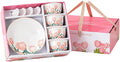 Premium Ceramic Dinnerware Set – Floral Bowls & Plates Set, Elegant Hand-Painted Design, Microwave Safe, Ideal for Wedding/Housewarming/Corporate Gifts (Tulip, 4*bowls+spoons+plates)