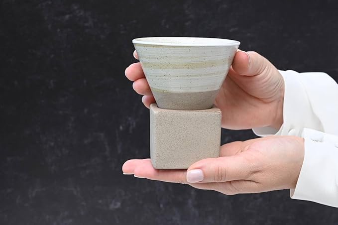 Coffee Mug with Base Cone Funnel Shaped Retro Ceramic Mug Pottery Tea Cup Japanese Latte Unique Porcelain Coffee Cup - Christmas Gift - 6.8 oz/200ml