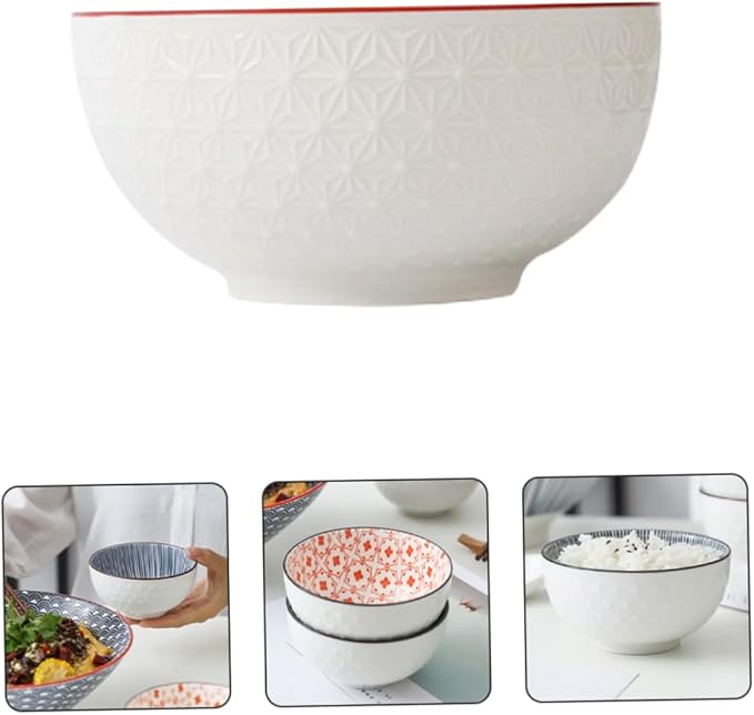 YARNOW 2pcs Decorative Ceramic Serving Bowls Multifunctional Salad Soup and Noodle Bowls Elegant Relief Design for Home Kitchen and Dining Room Use