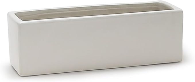 WGVI Long Rectangle Ceramic Planter Vase in White 12" x 4" x 4"H, Block Rectangular Terrarium Box Pot, Flower Arrangement, Table top Centerpiece, Home Decor Organization Storage Container, 1 Pc.