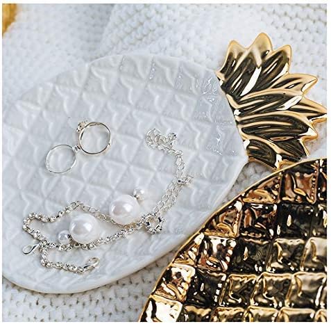 Lependor Ceramic Plate Jewelry Tray Jewelry Holder Jewelry Display - Ring Dish - Organizer for Keys - Phone - Jewelry - Watch - Wallet -Trinket - Best Wedding/Birthday - Big Size White Pineapple