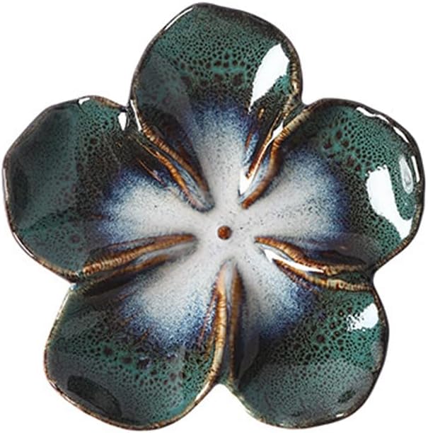 Peach Blossom-Shaped Decorative Ring Tray, Ceramic Trinket Tray Jewelry Dish Organizing Necklace Earrings, Home Decoration for Mom Best Friend Sister, Deep Green.