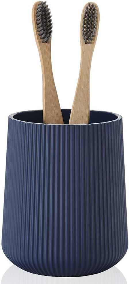 Navy Blue Striped Toothbrush Holder for Electric Toothbrushes Bathroom Organizer Cup for Toothpaste Kids & Adults