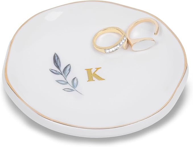 Personalized Ceramic Ring Dish, Initial Jewelry Tray for Rings, Earrings, Necklaces & Bracelets, Gift for Engagements, Birthdays, Holidays, Mom, Sister, Bridesmaid, Bride-to-Be, 4" Ring Plate