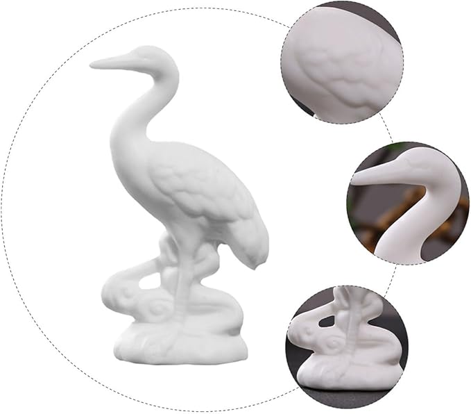 BESPORTBLE Ceramic Crane Figurine White Porcelain Decorative Ornament Stylish Asian Home Décor Accent Delicate Collectible Sculpture for Living Room Display