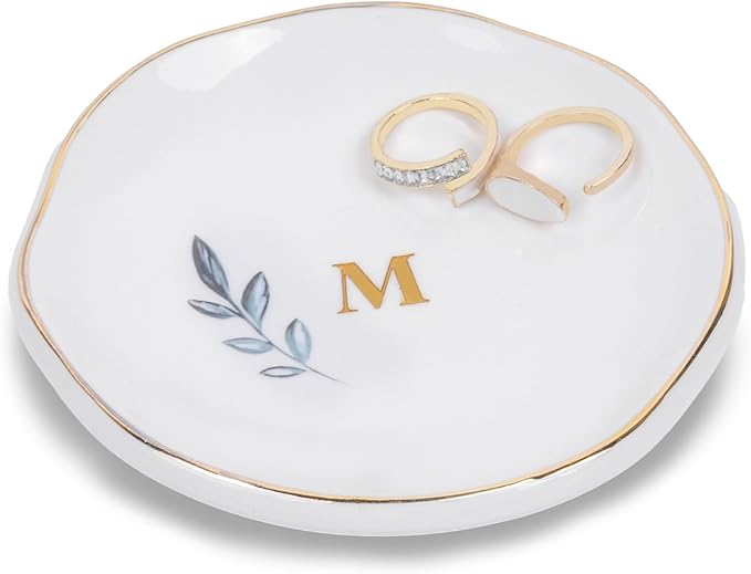 Personalized Ceramic Ring Dish, Initial Jewelry Tray for Rings, Earrings, Necklaces & Bracelets, Gift for Engagements, Birthdays, Holidays, Mom, Sister, Bridesmaid, Bride-to-Be, 4" Ring Plate