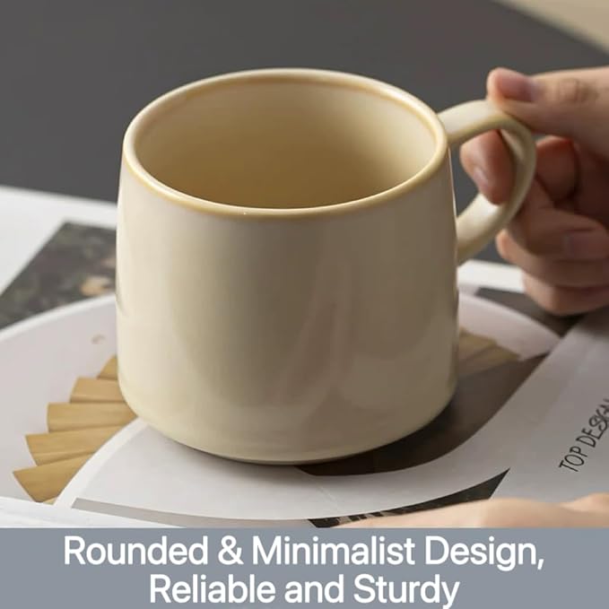 12oz Japanese Minimalistic Asian Aesthetic Rustic Handmade Ceramic Pottery Coffee Mug, Lead-Free Glaze Artisanal earthen Tea Mug, Sturdy Tea cup with handle, Handmade stoneware mugs for office (Biege)