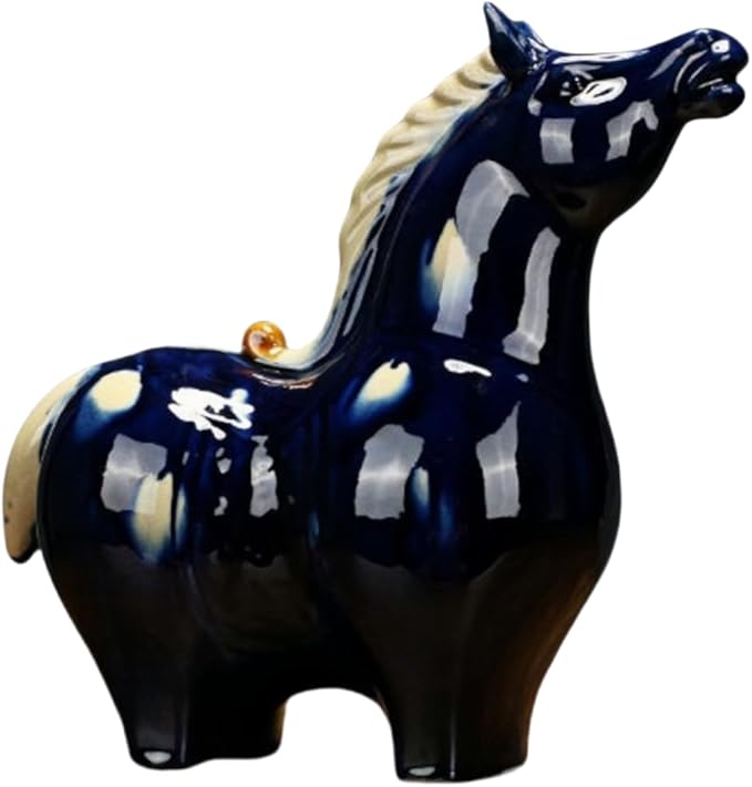 Handmade Ceramic Animal Statue Ceramic Couple Abstract Cute Pony Sculpture Home Decor Crafts Ornaments Blue Head Up