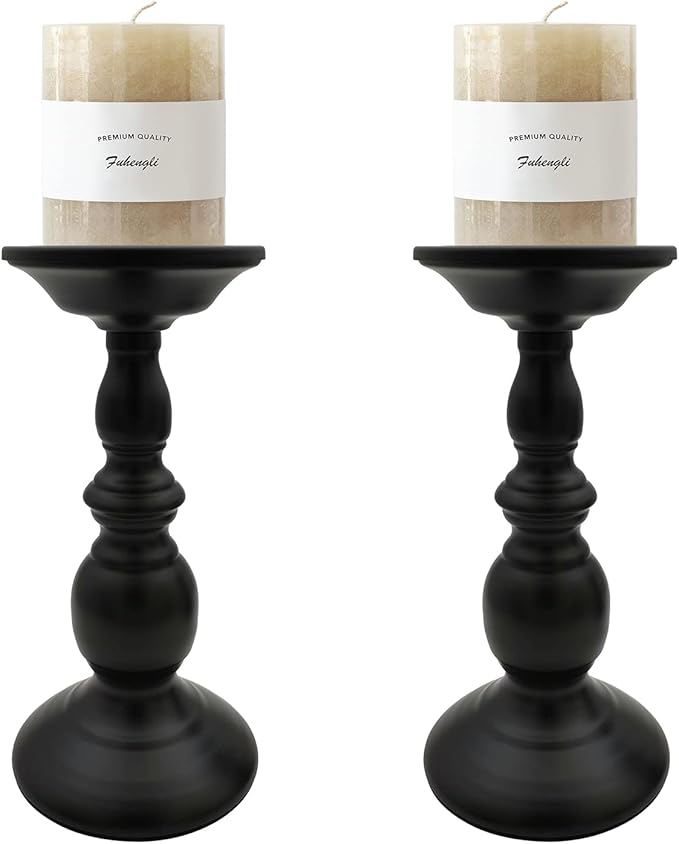 Pillar Candle Holders Stands Set of 2, Candle Holders for Pillar Candles Decorative Candlestick Holder for Fireplace, Home Decor, Dinning, Party, Wedding, Matte Black, 8.7'' - 2Pack