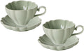 Flower Shaped Ceramic Coffee Cup Teacup with Saucer, Set of 2-Green