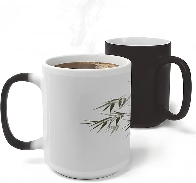 Asian Bamboo Mugs Cold Heat Color Changing Cup Funny Magic Mug Novelty Coffee Mugs Fashion Discoloration Mug Tea Cups for Daily Use Festival Gift Ceramic Cup 11oz