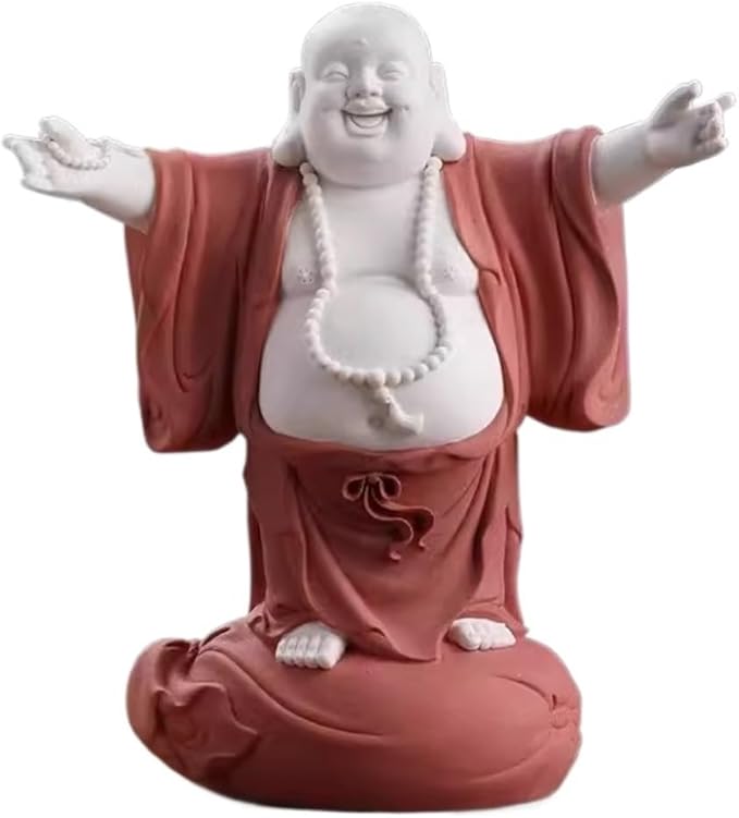 RUVOO Buddha Statue Outdoor, 12.2inch Buddha Statue Ceramics Sculptures Big Belly Happy Laughing Buddha for Home Office Desktop Decor Zen Garden Decor(C)