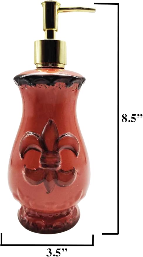 ACK Ceramic Hand Painted Refillable Tuscany Fleur De Lis Refillable Soap Dispenser, Lotion Jar, Kitchen Décor, Bathroom Décor