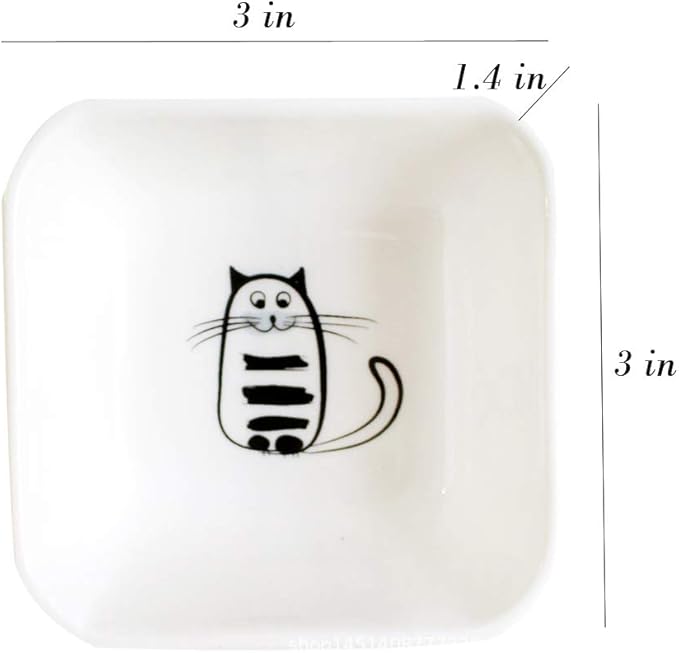 SOCOSY Super Cute Cat Ceramic Sauce Dish/Seasoning Dish/Sushi Soy Dipping Bowl/Appetizer Plates/Serving Dish for Kitchen Home(Set of 6)