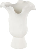 Deco 79 Ceramic Abstract Decorative Vase Floral Inspired Centerpiece Vase with Linear Grooves, Flower Vase for Home Decoration 8" x 7" x 11", White