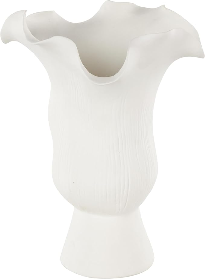 Deco 79 Ceramic Abstract Decorative Vase Floral Inspired Centerpiece Vase with Linear Grooves, Flower Vase for Home Decoration 8" x 7" x 11", White