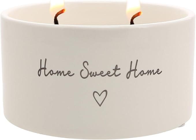 Pavilion Gift Company - Home Sweet Home - 10 oz Soy Wax Ceramic Vessel Candle Housewarming Apartment-Warming Gift Present Neutral Home Decor