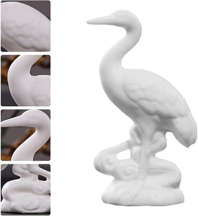 Stylish Ceramic Crane Figurine White Porcelain Decorative Crane Ornament for Household Display Asian-Style Home Décor Accent Collectible Sculpture