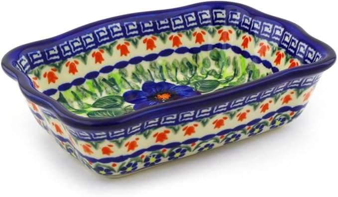 Polmedia Polish Pottery Rectangular Baker UNIKAT - Brilliant Butterfly Popp Pattern Handmade in Boleslawiec Poland by Ceramika Bona + Certificate of Authenticity