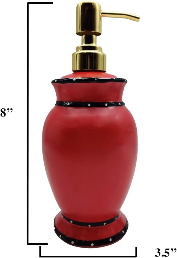 ACK Tuscany Red Ruffle Hand Painted Ceramic Soap Dispenser, Lotion Jar, Kitchen Décor, Bathroom Décor