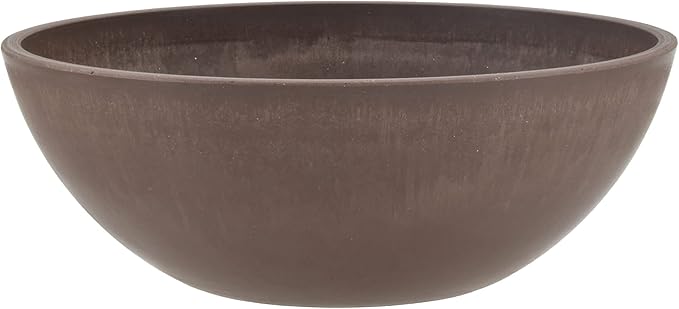 PSW Pot Collection M30C 12-inch Plastic/Stone/Wood Composite Low Bowl Planter – No Drainage Hole (Drillable), Shallow Indoor/Outer Pot for Succulents, Bonsai, Fairy Gardens, Herbs, Chocolate