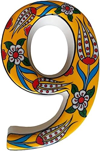 Large Ceramic Housewarming Sign Ceramic Address Plaque House Numbers Sign Door Personalized Coloured Decorative Hand Decoratede Housewarming Gifts Tulip Design 12 * 9 cm (Yellow, 9)