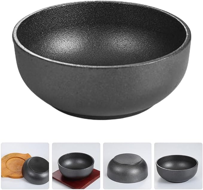 Cabilock Cast Iron Bibimbap Bowl 6.7 Inch Korean Stone Bowl for Cooking Sizzling Hot Pot Dolsot Professional Ramen Noodle Soup Mixing Rice Serving Basin Oven Safe Seasoned Kitchenware