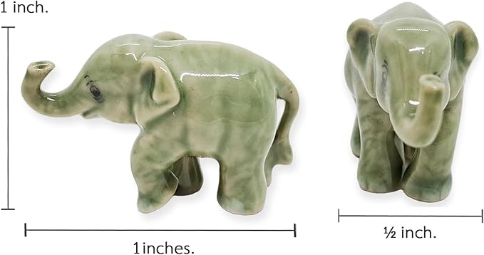 ChangThai Design Tiny 1" Light Gray Baby Elephant Stand Lift Trunk Figurine - Miniature Hand Made Painted Ceramic Asian Elephants Cute Wild Animals Porcelain Decorative Collectible Figures Décor Gifts