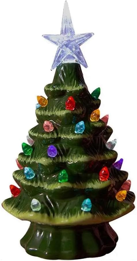 Ochine Ceramic Christmas Tree Tabletop Christmas Tree with LED Light Christmas Decorations, Multicolored Ceramic Xmas Tree for Festival Christmas Themed Holiday Party Home Decor