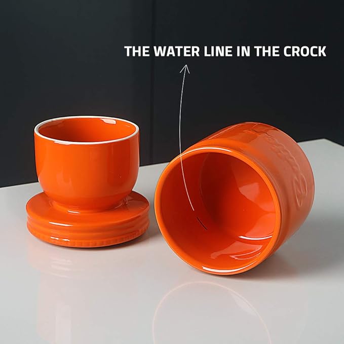 Sweejar Porcelain Butter Keeper Crock, French Butter Dish with Water Line, Ceramic Butter Container for soft butter (Orange)