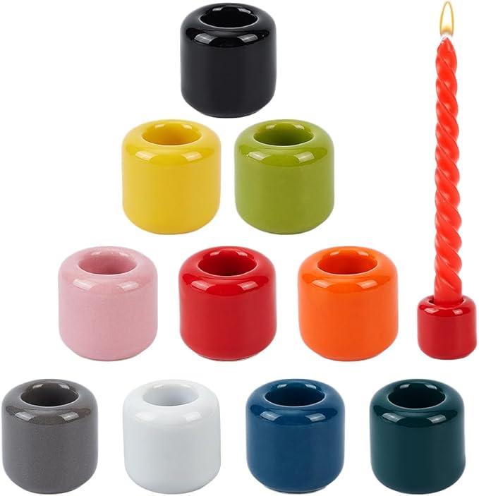 NBEADS 10 Pcs Ceramic Chime Candle Holder Set, 10 Colors Ceramic Candle Holder Handmade Candlestick Holder Set for Home Decor Dinning Wedding Party Aromatherapy Votive, Inner Diameter: 0.7inch