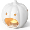 Halloween Pumpkin Stars Ceramic Candle Holder Cute White Pumpkin Designs Tealight Candlestick Table Centerpiece for Halloween Party Office Desk Decorative Candle Holder