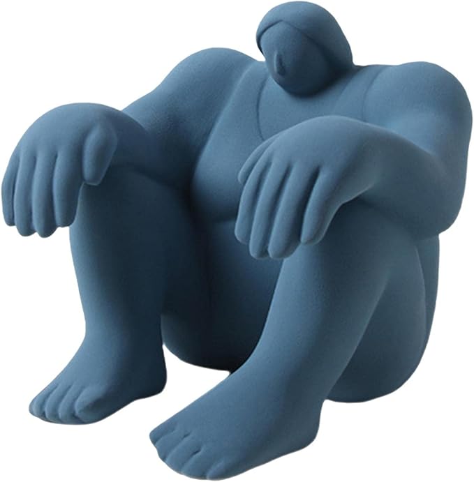 Abstract Art Character Statue Figurine Handmade Ceramic Sculpture Ornaments for Bookshelf Wine Cabinet Crafts Decoration (Blue)