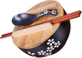 1 Set Japanese Style Ceramic Noodle Bowl with Cover and Spoon Soup Bowl for Ramen Soba Salad and Udon Easy to Clean Heat Preserving Design
