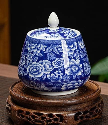 Airtight Ceramic Coffee Canister with Lid - Blue Kitchen Storage Jar for Coffee, Tea, Dry Food |Leakproof Ceramic Jar, Decorative Canisters for Pantry Organization (Blue & White)