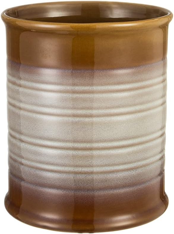 Nihow Kitchen Utensil Holder: 7.2 Inch Extra Large Ceramic Utensil Holder for Countertop - Stable Utensil Crock for Kitchen Counter Decor - Elegant Brown (1PC)