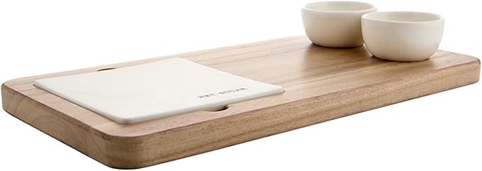Santa Barbara Design Studio Dessert Board Serving Set Wood Serving Platter Tray and Mini Topping Bowls, 4-Piece, Hey Sugar