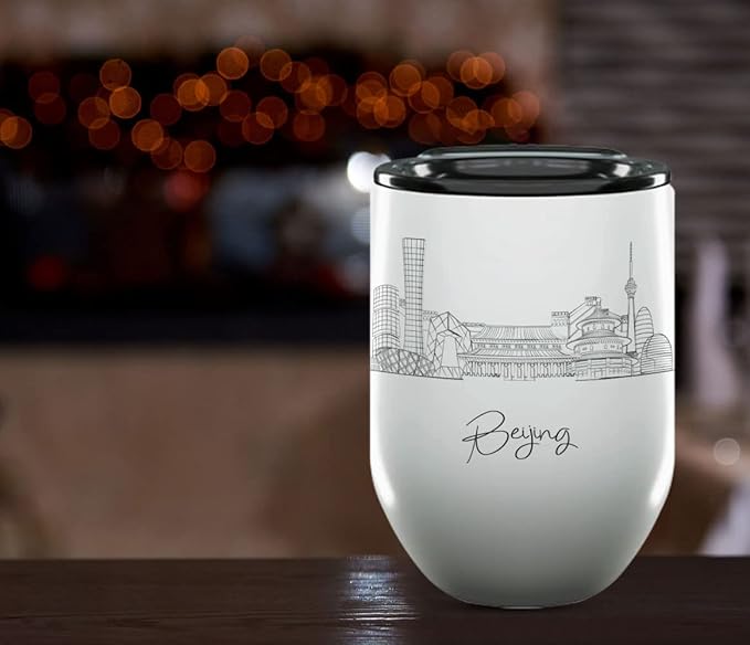 Beijing Skyline Wine Tumbler, Asia Skyline 12oz Wine Tumbler, Custom Wine Tumblers Gift For Birthday, Spill Resistant Tumblers for Women, Personalized Wine Tumbler