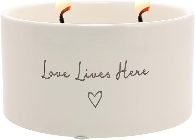 Pavilion Gift Company - Love Lives Here - 10 oz Soy Wax Ceramic Vessel Candle Housewarming Apartment-Warming Gift Present Neutral Home Decor
