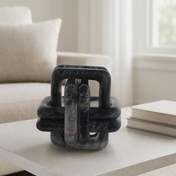 Sculpture for Home Decor and Bathroom Decor - Marble Knot Ornaments for Shelf Accents, Room Styling, and Office Design - Modern Statues Living Room Decor or Coffee Table Display - 6", Black